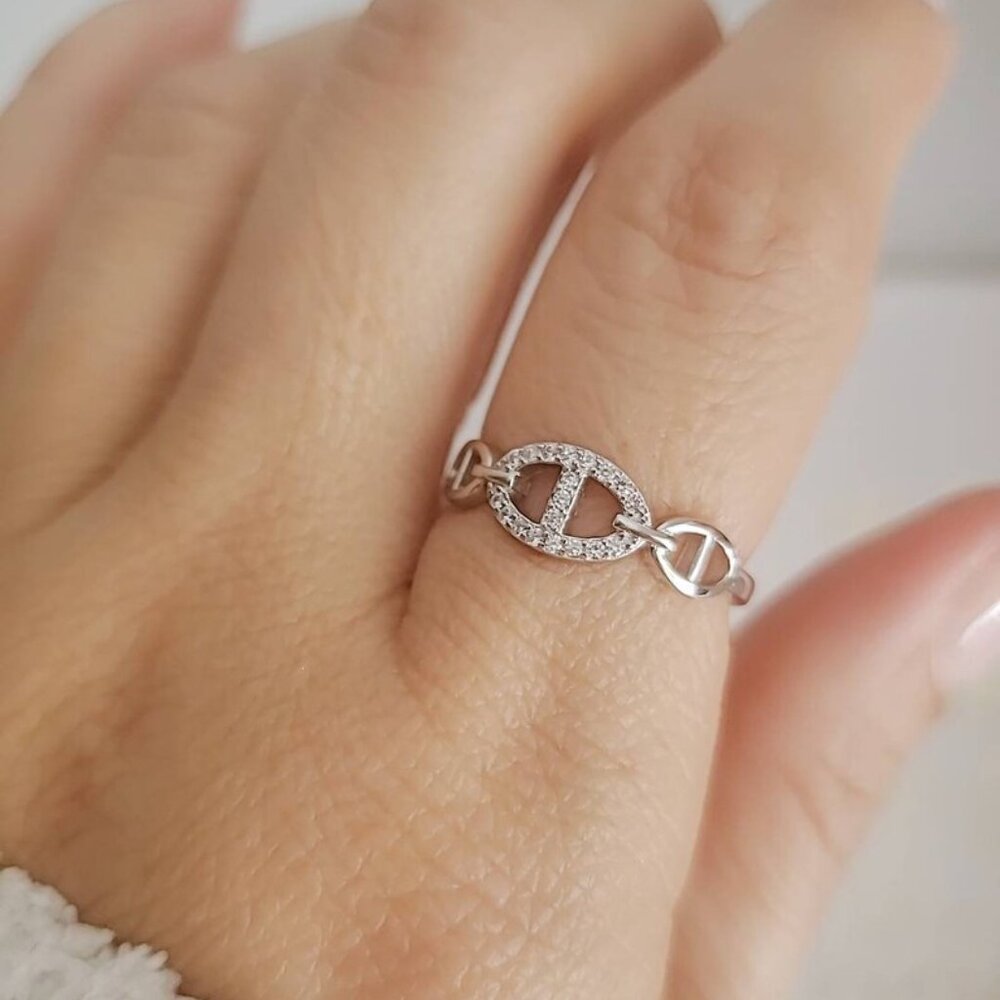 Chain Ring, Sterling Silver Women Ring, Simple Chain Ring, Thumb Ring, Stacking